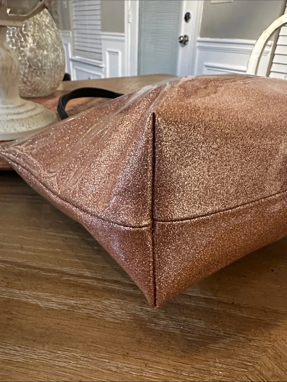 kate spade Rose Gold Glitter Tote with Black Handles - Picture 6 of 11